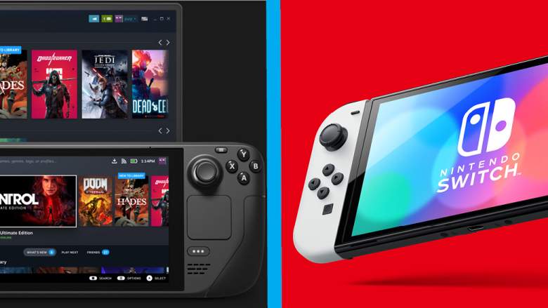 Steam cover vs Nintendo Switch OLED two different approaches for hand games